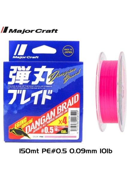 Dangan Braid Egı 4x Ip Misina Pe 0.5 0.09MM 10LB/4.0KG 150MT Pembe