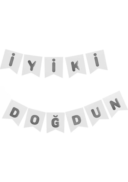 Iyi Ki Doğdun Yazılı Beyaz Üzeri Gümüş Banner