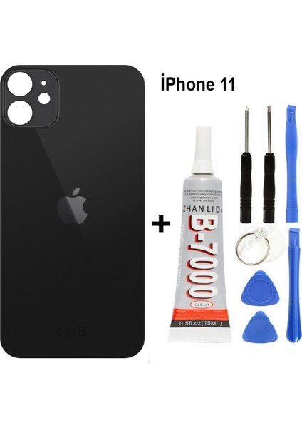 iPhone Uyumlu 11 Arka Cam Batarya Pil Kapağı + Yapıştırıcı + Tamir Set - Kırmızı