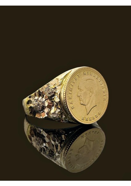 Üç Güllü Model 22 Ayar Ata Çeyrekli Altın Erkek Yüzük