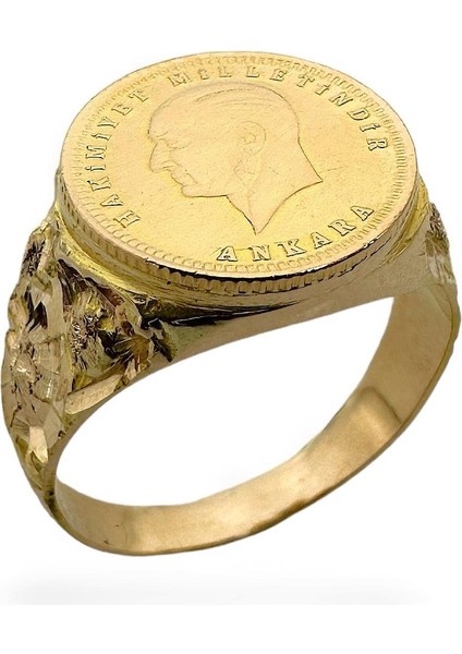 Üç Güllü Model 22 Ayar Ata Çeyrekli Altın Erkek Yüzük fiyatları