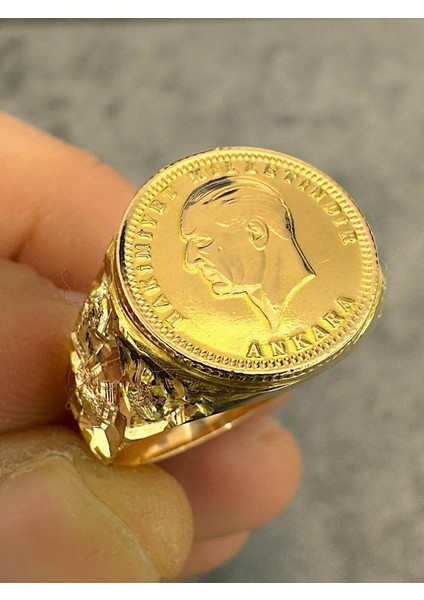 Üç Güllü Model 22 Ayar Ata Çeyrekli Altın Erkek Yüzük fırsatları