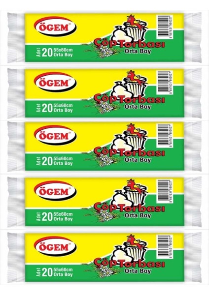 Orta Boy Çöp Poşeti (55 x 60 Cm) 20 Li Rulo x 5 Paket Çöp Torbası Mavi