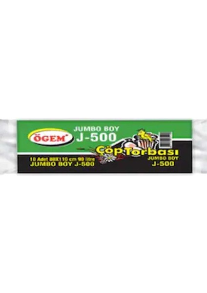 J-500 Jumbo Boy Çöp Poşeti (80 x 110 Cm) 10 Lu Rulo x 1 Paket Çöp Torbası Siyah