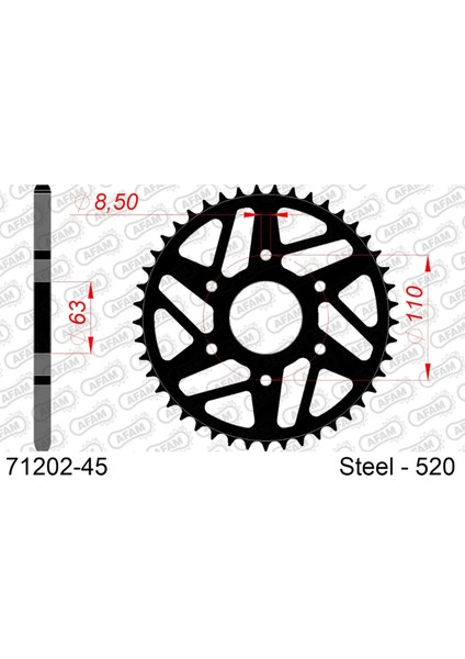 71202-45 Yamaha DUKE125/RC125, DUKE390/RC390 Çelik Arka Dişli 520