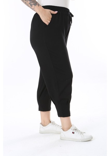 Kadın Büyük Beden Likralı Viskon Kapri Pantolon Rahat Kalıp ve Paça Detaylı indirimleri