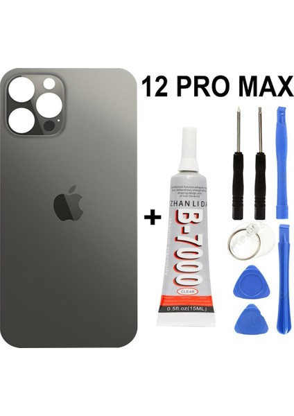 iPhone Uyumlu 12 Pro Max Arka Batarya Pil Kapağı +Yapıştırıcı +Tamir Set - Gümüş