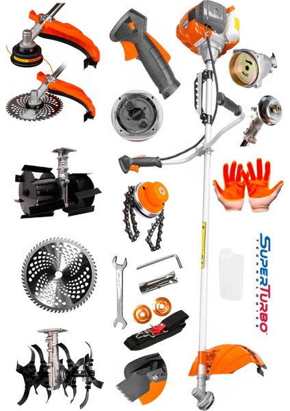 Germany Superturbo 20 Hpx Yan Tipi Benzinli Motorlu Ot Çalı Tırpanı + Toprak Eşeleme + Akrobat Çapa