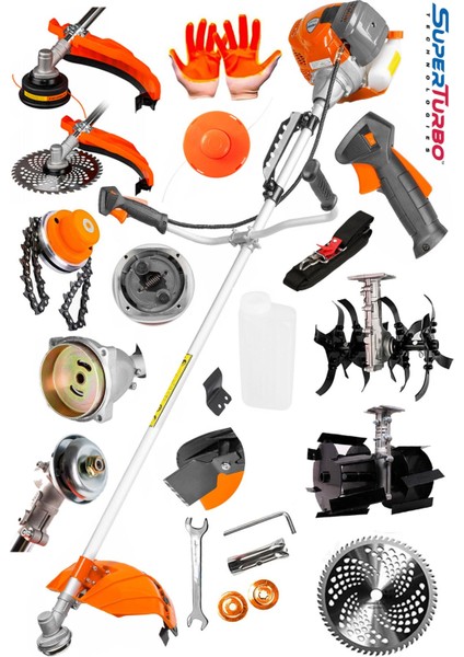 Germany Superturbo 20 Hpx Yan Tipi Benzinli Motorlu Ot Çalı Tırpanı + Toprak Eşeleme + Akrobat Çapa modelleri