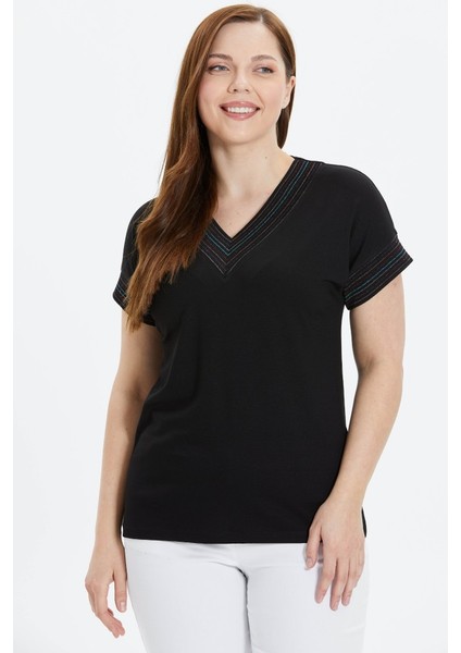 Büyük Beden Düşük Kol Renkli Ribanalı Penye Bluz fiyatları