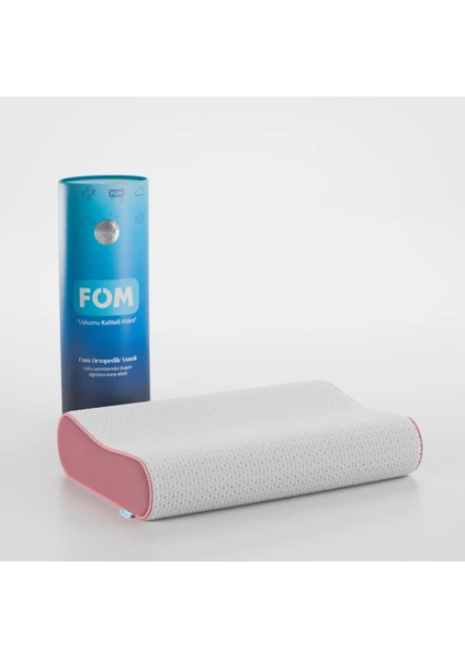 FOM Flex Tam Ortopedik Visco Konforlu Uyku Yastık, Ortopedik, 60 X 40 X 14/11, Pembe