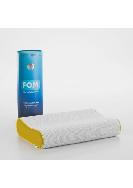 FOM Flex Tam Ortopedik Visco Konforlu Uyku Yastık, Ortopedik, 60 X 40 X 14/11, Sarı