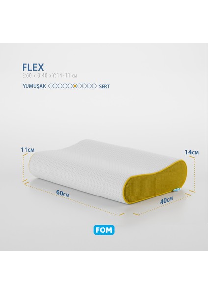 Flex Tam Ortopedik Visco Konforlu Uyku Yastık, Ortopedik, 60 X 40 X 14/11, Sarı