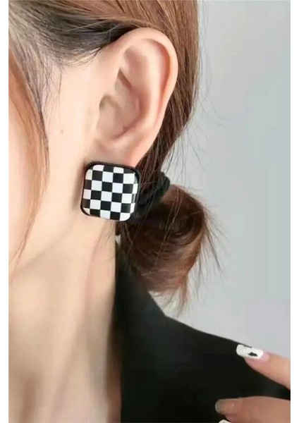 Damalı Deri Tasarım Küpe