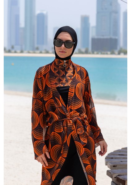 Remsa Mayo Remsa Tesettür Mayo Üzerine Tek Kaftan Kimono Pareo RP015 Retro