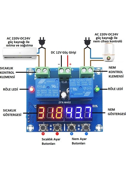 M452-12V 10A Sıcaklık ve Nem Kontrol Cihazı