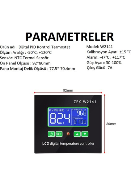 W2142A-220V/7A Pıd Kontrollü Termostat