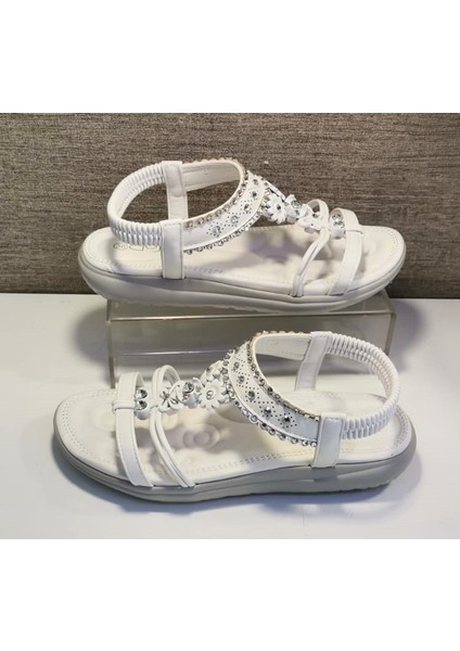 24Y162 Kadn Taşlı Düz Taban Comfort Sandalet Beyaz fiyatları
