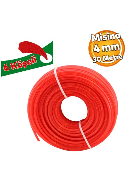 Motorlu Tırpan Altı Köşe Misina 4 mm 30 Metre Çim Ot Biçme Teli Extra Güçlü Plastik