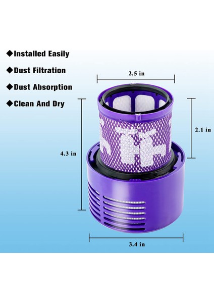 Dyson V10 Cyclone Serisi V10 Absolute V10 Için 3 Adet Vakum Filtresi (Yurt Dışından)