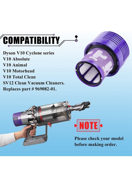 Dyson V10 Cyclone Serisi V10 Absolute V10 Için 3 Adet Vakum Filtresi (Yurt Dışından)