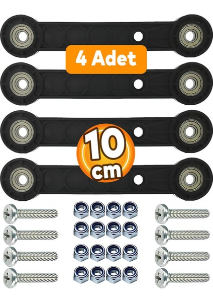 4 Adet Beşik Sallama Aparatı (Iki Delik Arası 10 Cm) Çocuk Bebek Beşiği Takımı Aparatı Seti Siyah