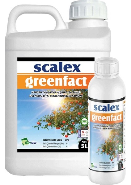 Scalex Greenfact-1 Lt. (Mangan (Mn-Sülfat) ve Çinko(Zn-Sülfat) Sıvı Mikro Bitki Besin Maddeleri Karışımı)