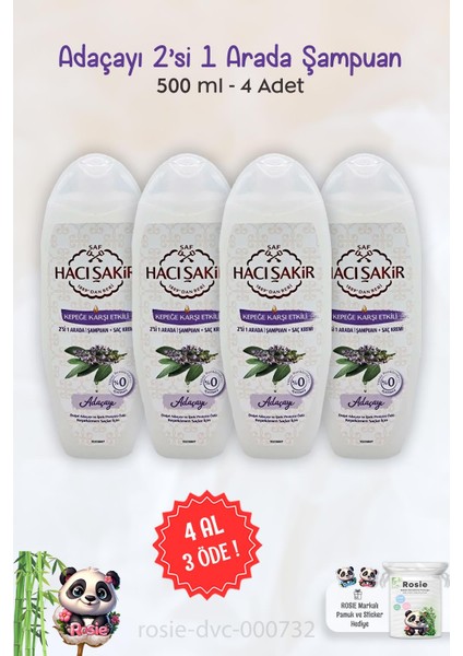 4 Al 3 Öde Hacı Şakir Adaçayı 2si 1 Arada Şampuan Kepeğe Karşı 500 ml ve Rosıe