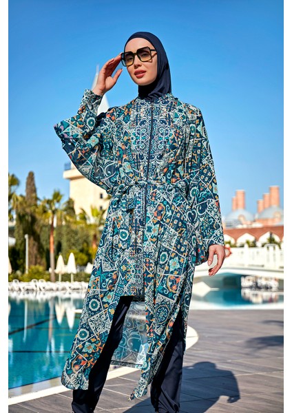 Remsa Mayo Remsa Tesettür Mayo Üzerine Tek Kaftan Kimono Pareo RP011 Iznik