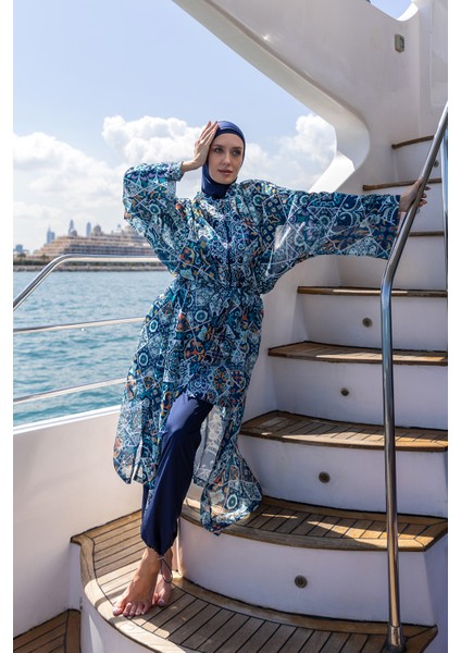 Remsa Mayo Remsa Tesettür Mayo Üzerine Tek Kaftan Kimono Pareo RP011 Iznik