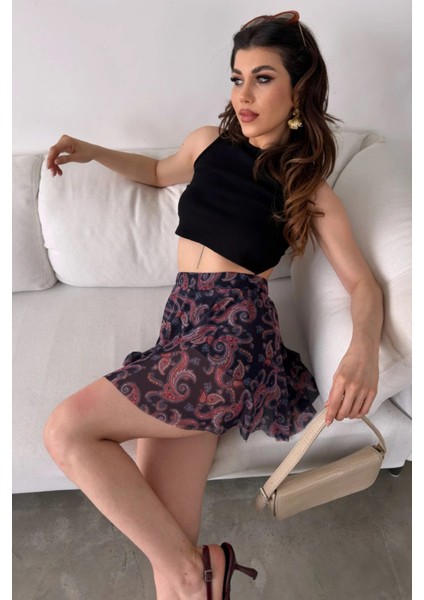 Kadın Çiçek Desenli Krinkıl Kumaş Içi Şortlu Mini Etek DFL4013 fırsatları