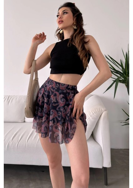 Kadın Çiçek Desenli Krinkıl Kumaş Içi Şortlu Mini Etek DFL4013 indirimleri