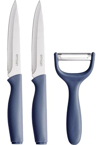 Logocity Indigo-Mavi Soyacaklı 3'lü Bıçak Seti