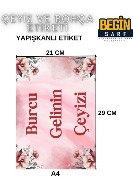 A4 A5 A6 35 Adet Çeyiz Bohça Koli Paket Etiketi Isme Özel Yapışlanlı Etiket 018