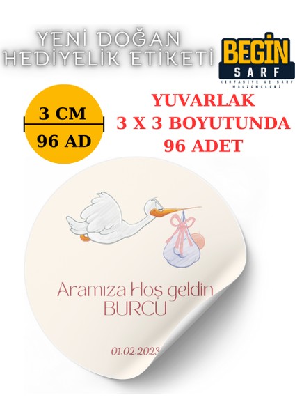 Begin Sarf 3 cm 4 cm 5cm 6 cm Yeni Doğan Bebek Hediyelik Etiketi Isim Tarih Yazılabilir Yuvarlak Etiket 011