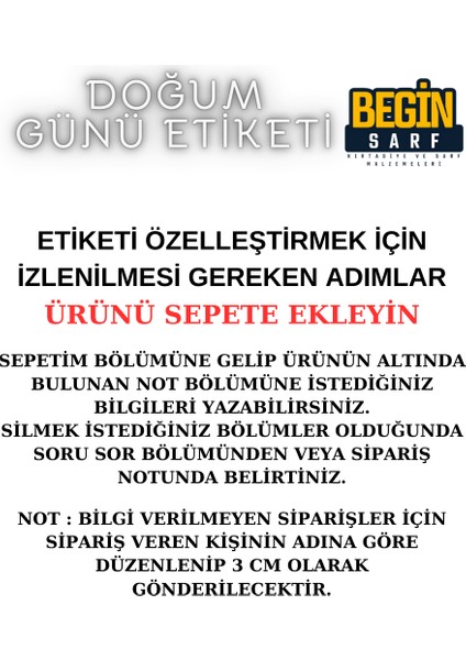 Begin Sarf 3 cm 4 cm 5 cm 6 cm Doğum Günü Hatırası Kişiye Özel Kendinden Yapışkanlı Etiket Yuvarlak 010