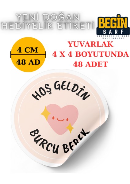 Begin Sarf 3 cm 4 cm 5cm 6 cm Yeni Doğan Bebek Hediyelik Etiketi Isim Tarih Yazılabilir Yuvarlak Etiket 009