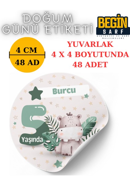 Begin Sarf 3 cm 4 cm 5 cm 6 cm Doğum Günü Hatırası Kişiye Özel Kendinden Yapışkanlı Etiket Yuvarlak 008