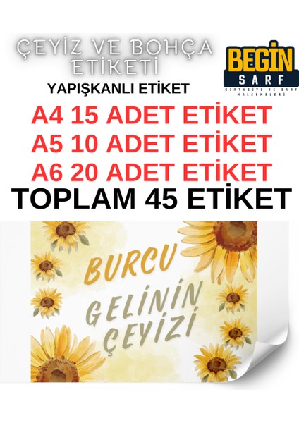 A4 A5 A6 35 Adet Çeyiz Bohça Koli Paket Etiketi Isme Özel Yapışlanlı Etiket 002