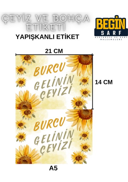 A4 A5 A6 35 Adet Çeyiz Bohça Koli Paket Etiketi Isme Özel Yapışlanlı Etiket 002