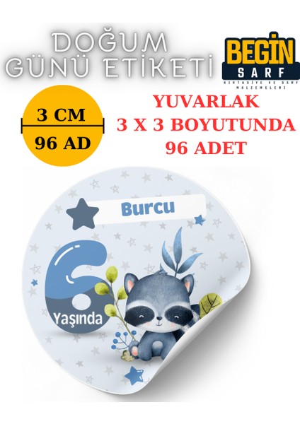 Begin Sarf 3 cm 4 cm 5 cm 6 cm Doğum Günü Hatırası Kişiye Özel Kendinden Yapışkanlı Etiket Yuvarlak 009