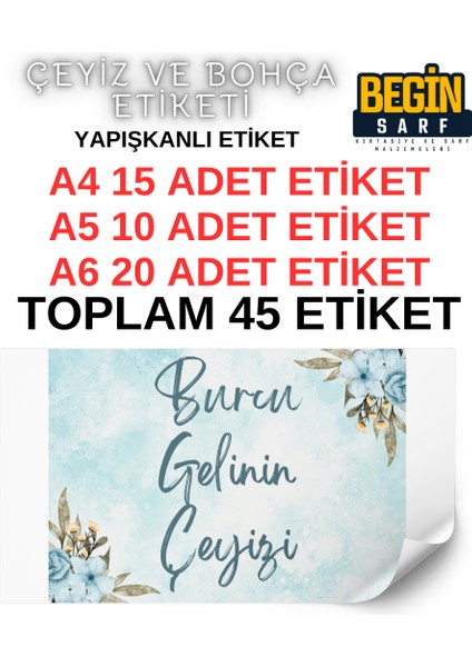 A4 A5 A6 35 Adet Çeyiz Bohça Koli Paket Etiketi Isme Özel Yapışlanlı Etiket 013