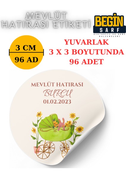 Begin Sarf 3 cm 4 cm 5 cm 6 cm Mevlüt Hatırası Kişiye Özel Kendinden Yapışkanlı Etiket Yuvarlak 003