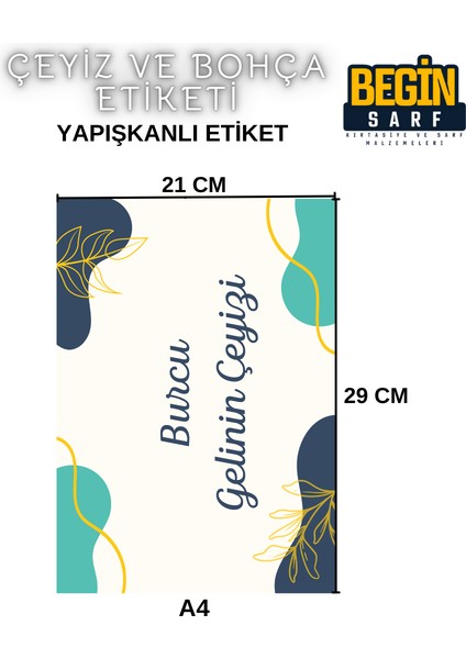 A4 A5 A6 35 Adet Çeyiz Bohça Koli Paket Etiketi Isme Özel Yapışlanlı Etiket 021