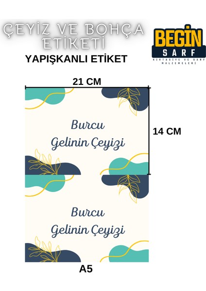 A4 A5 A6 35 Adet Çeyiz Bohça Koli Paket Etiketi Isme Özel Yapışlanlı Etiket 021