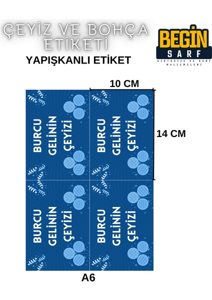 Begin Sarf A4 A5 A6 35 Adet Çeyiz Bohça Koli Paket Etiketi Isme Özel Yapışlanlı Etiket 016