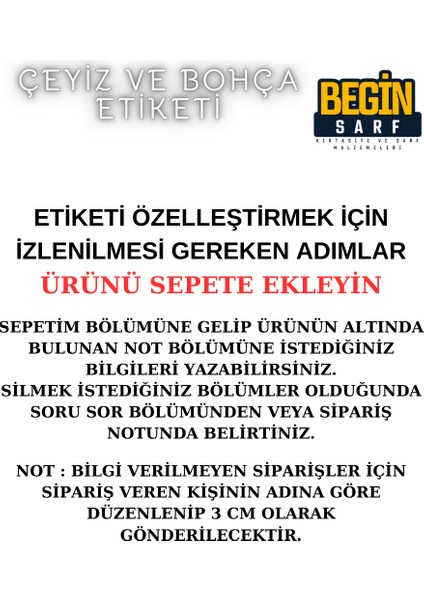 Begin Sarf A4 A5 A6 35 Adet Çeyiz Bohça Koli Paket Etiketi Isme Özel Yapışlanlı Etiket 016