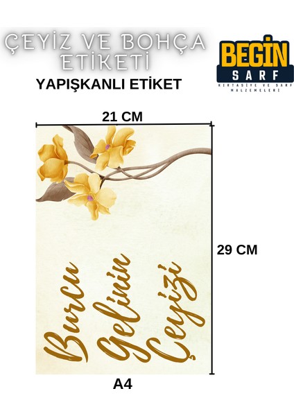 Begin Sarf A4 A5 A6 35 Adet Çeyiz Bohça Koli Paket Etiketi Isme Özel Yapışlanlı Etiket 017