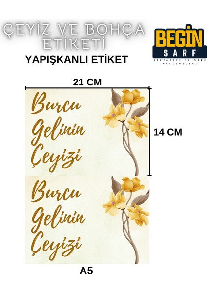 Begin Sarf A4 A5 A6 35 Adet Çeyiz Bohça Koli Paket Etiketi Isme Özel Yapışlanlı Etiket 017