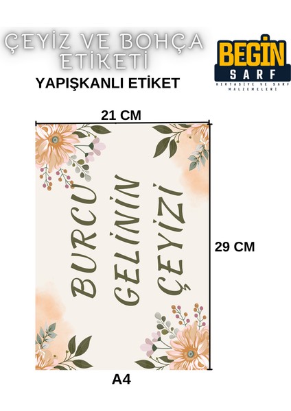 A4 A5 A6 35 Adet Çeyiz Bohça Koli Paket Etiketi Isme Özel Yapışlanlı Etiket 005